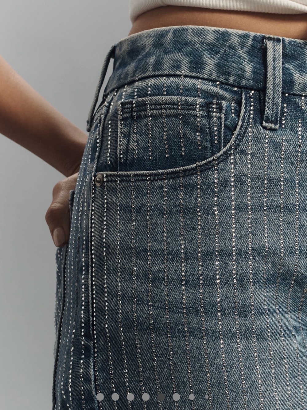 Good American Blue Rhinestone-Striped High Rise Jeans